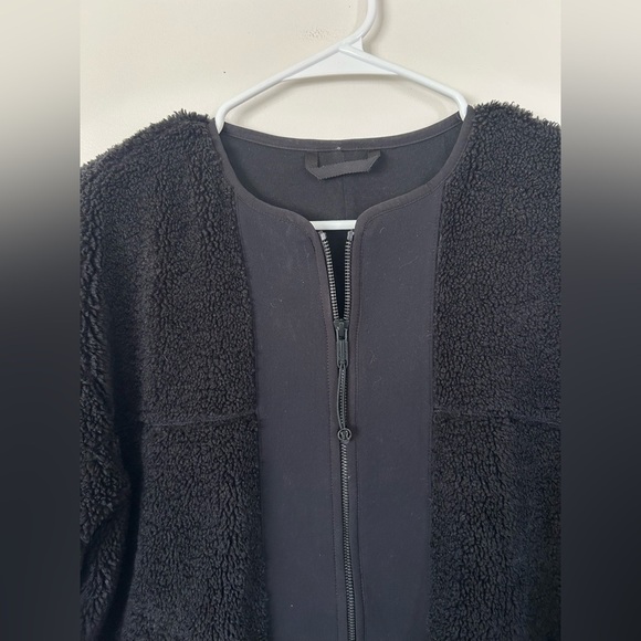 NWOT Lululemon Collarless Textured Sherpa Fleece Full Zip Long Black Jacket Sz 6 - Picture 4 of 9